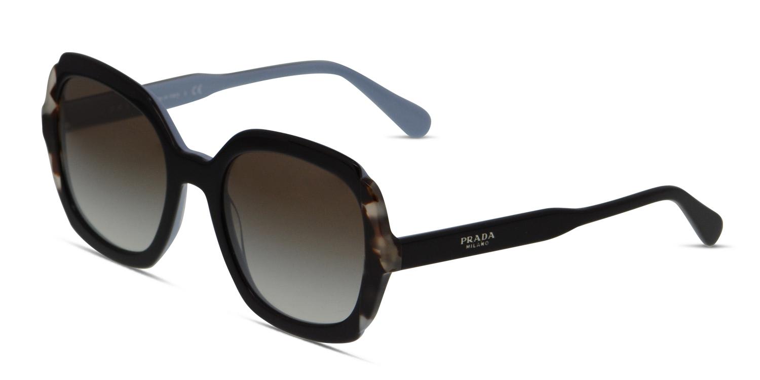 Prada PR 16US Shiny Black w/Tortoise/Blue Prescription Sunglasses