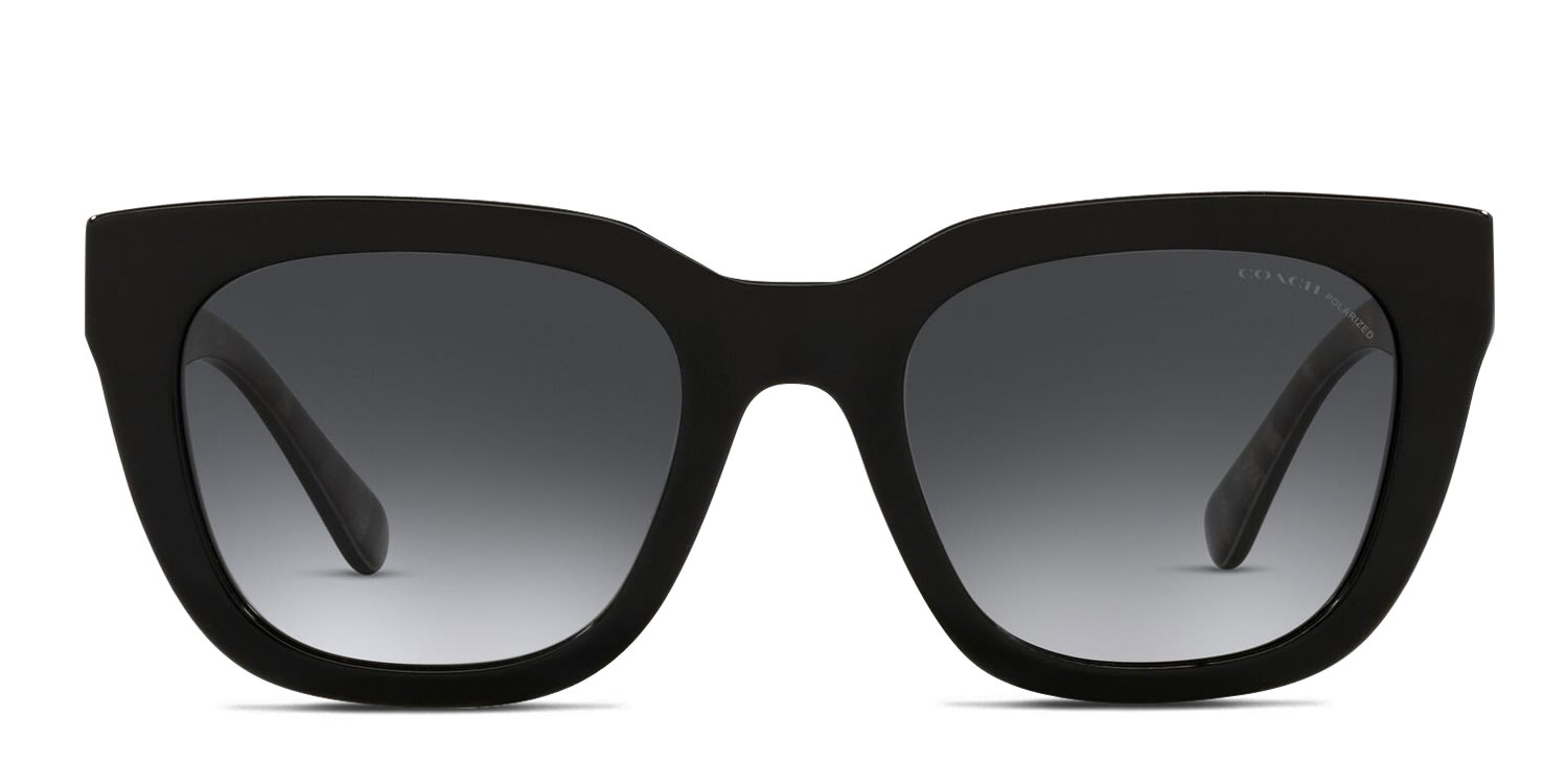 Coach HC8318 black frame with grey gradient polarized lenses. Lenses