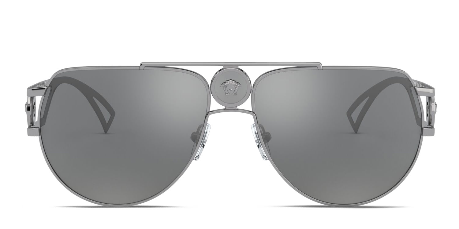 Versace VE2225 gunmetal frame with grey mirrored silver lenses. Lenses