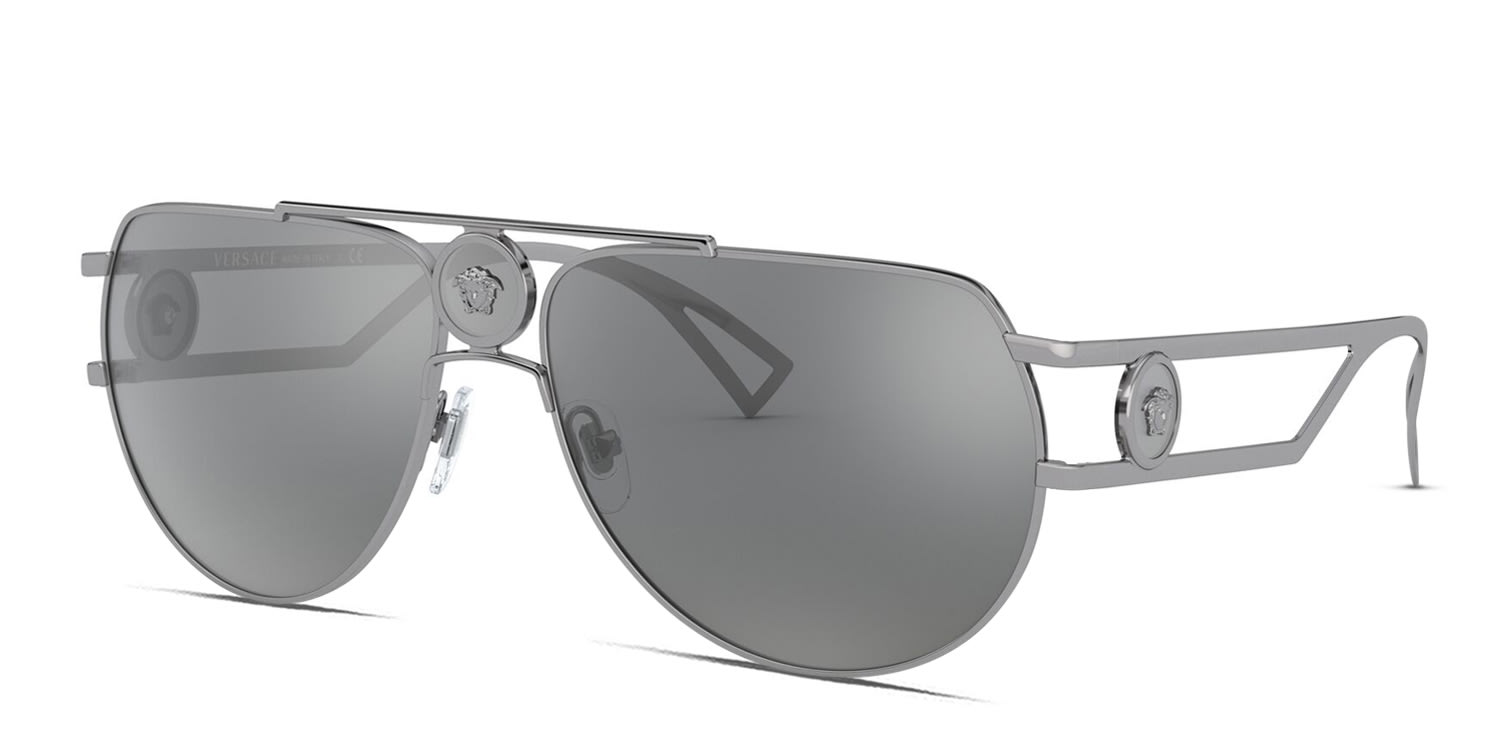 Versace VE2225 gunmetal frame with grey mirrored silver lenses. Lenses
