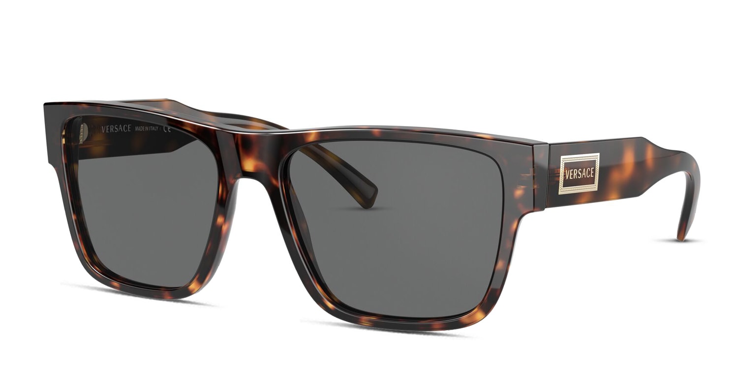 Versace VE4379 tortoise frame with dark grey lenses. Lenses provide 100