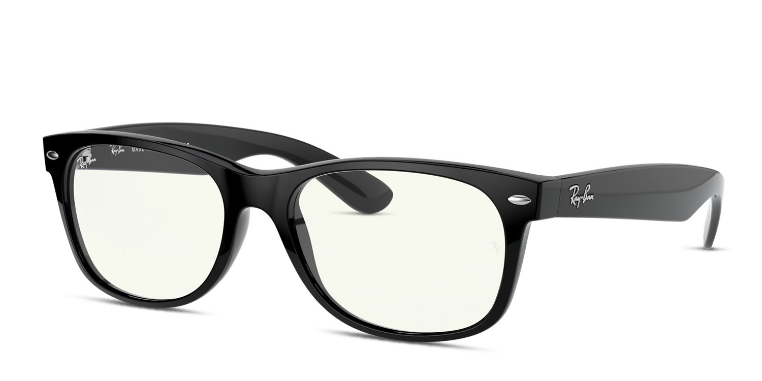 Ray-Ban RB2132 New Wayfarer black frame with clear blue lenses