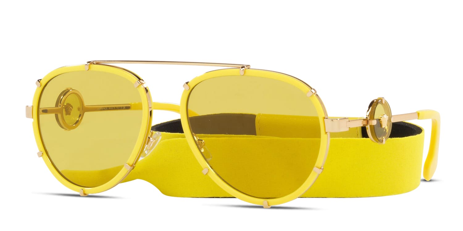 Versace VE2232 yellow frame with yellow mirrored flash gold lenses