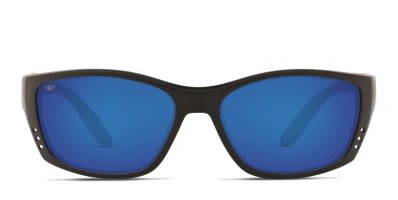 Costa Del Mar 6S9054 Fisch black frame with blue mirrored 580p lenses. Lenses provide 100 UV protection