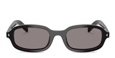 Prada PRB05S black frame with dark grey lenses. Lenses provide 100
