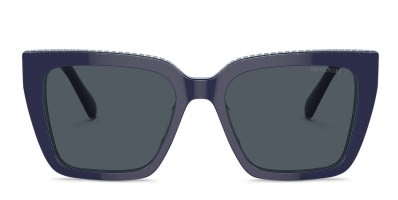 Coach HC8385U clear , blue frame with blue solid lenses. Lenses