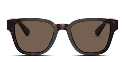 Prada PRA21S tortoise frame with dark blue lenses. Lenses provide