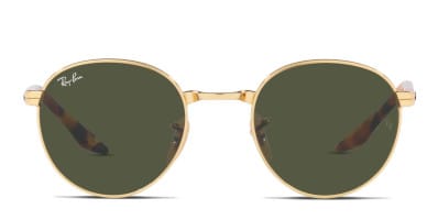 Ray Ban RB3447 Round Metal Gold Green Prescription Sunglasses