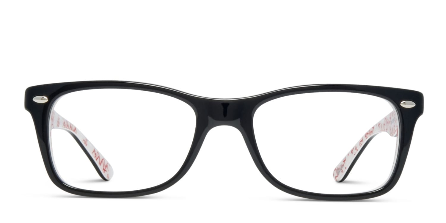 Ray-Ban RX5228 Shiny Black/White Rectangle, Wayframe Full Frame eyeglasses - front