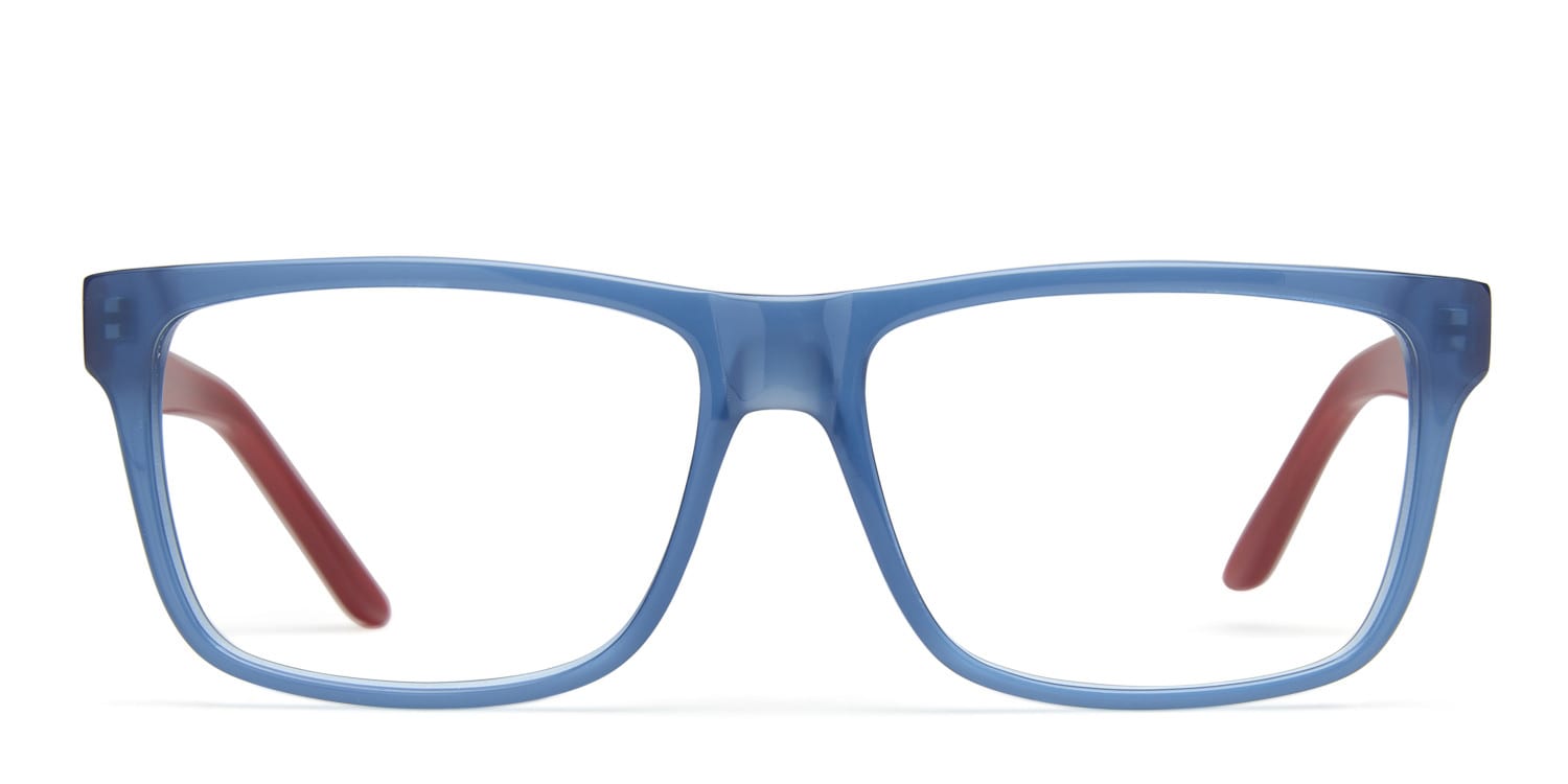 Hadley Clear Blue w/Red Square Full Frame eyeglasses - front