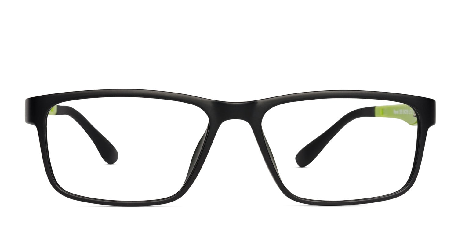 Revel Carlo Black w/Green Rectangle, Square Full Frame eyeglasses - front