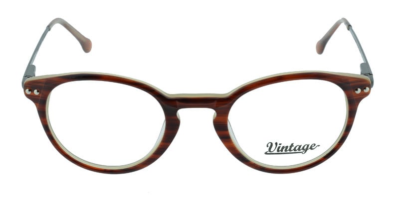 Vintage VN106 Brown NA Round Full Frame eyeglasses - front