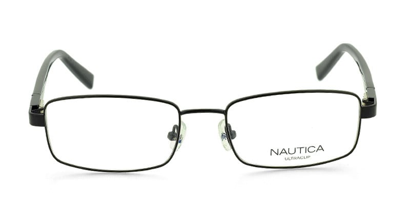 Nautica N4021 Black w/Navy Blue w/Clip-on NA Rectangle Full Frame sunglasses - front