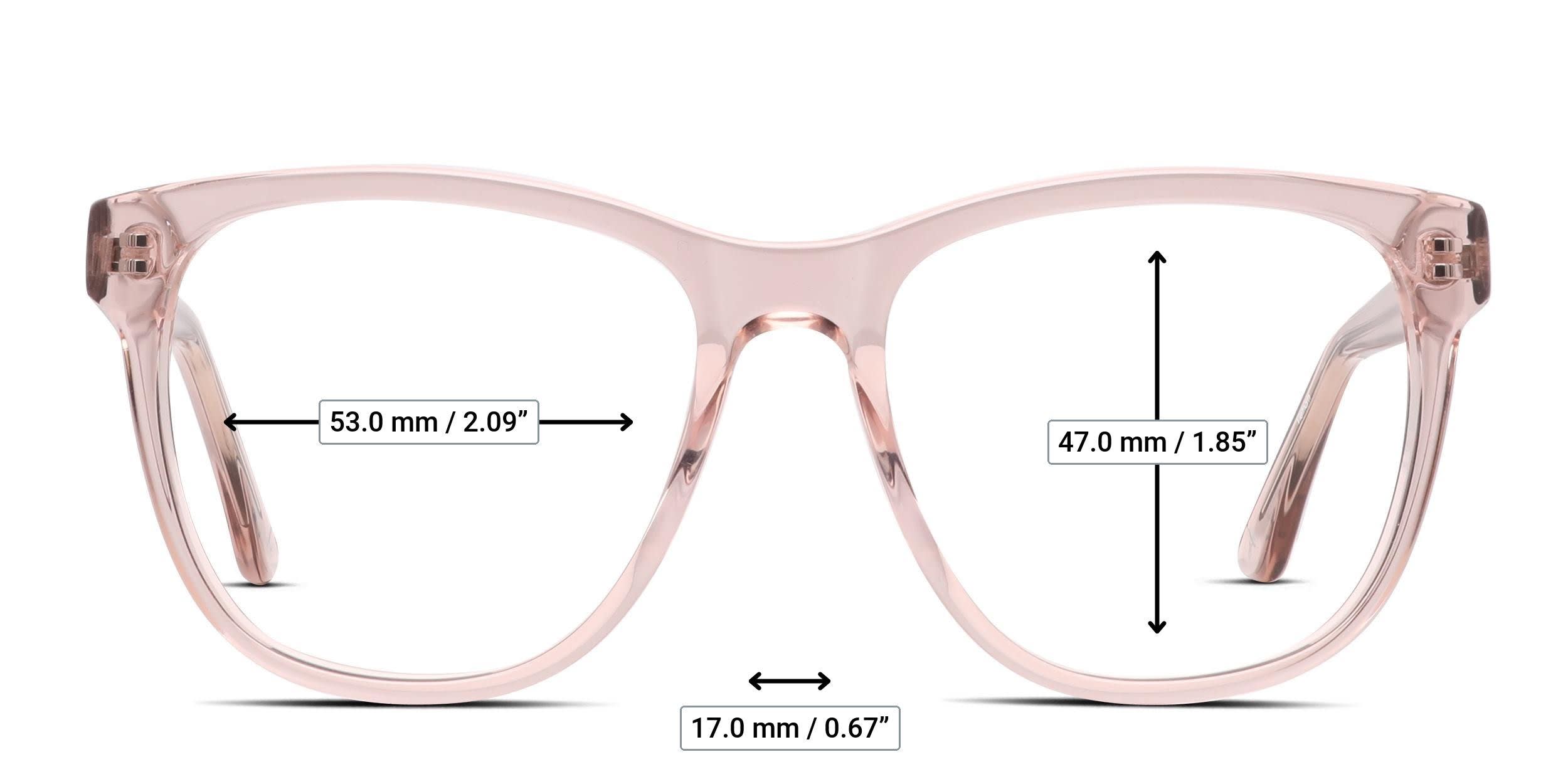 Amelia E. Tricia Pink, Clear glasses - Measurements
