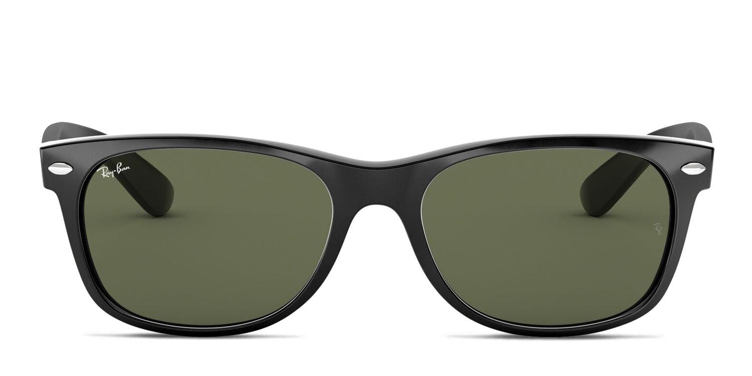 Ray-Ban RB2132 New Wayfarer Shiny Black, Green glasses - Shiny Black / Green - Frontal View