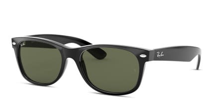 Ray-Ban RB2132 New Wayfarer Shiny Black, Green glasses - Shiny Black / Green - Angle View