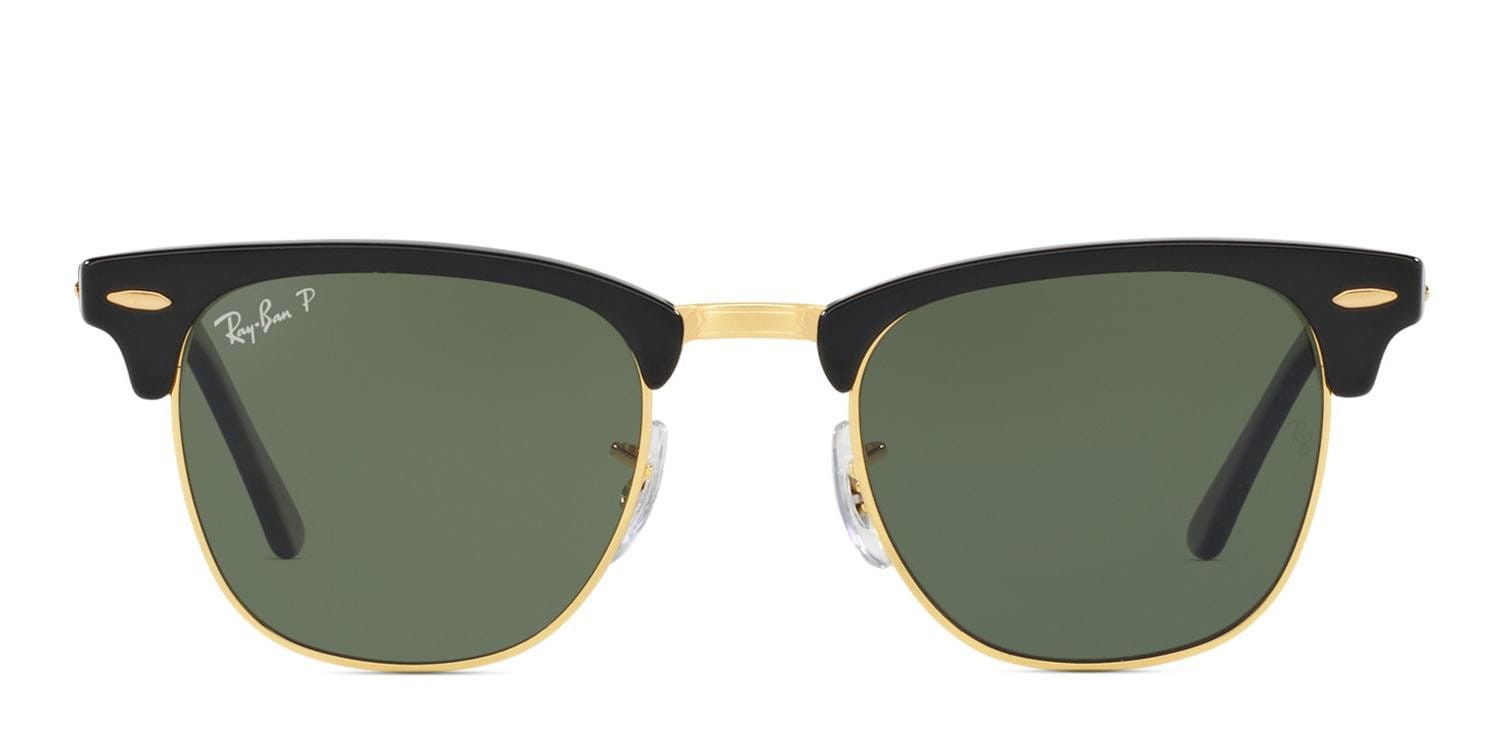 Ray-Ban RB3016 Clubmaster Shiny Black/Gold/Green Prescription Sunglasses
