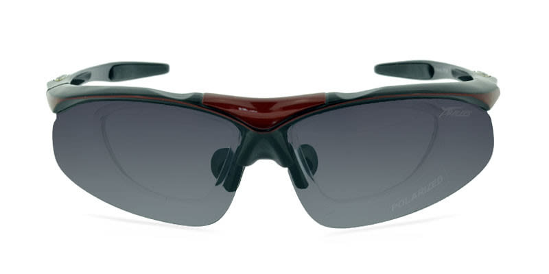 Panlees S866 Black w/Red Inner-ClipOn Polarized NA Wrap Full Frame eyeglasses - front