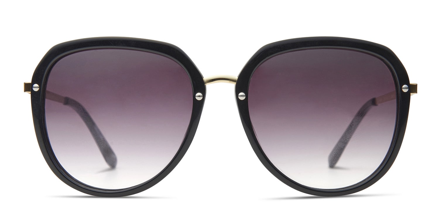 Biscayne Black w/Gold Round, Geometric Full Frame sunglasses - front