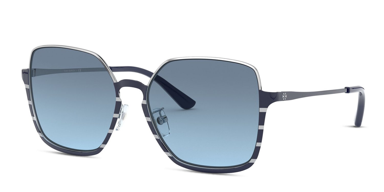 Tory Burch TY6076 silver frame with grey/blue gradient lenses. Lenses