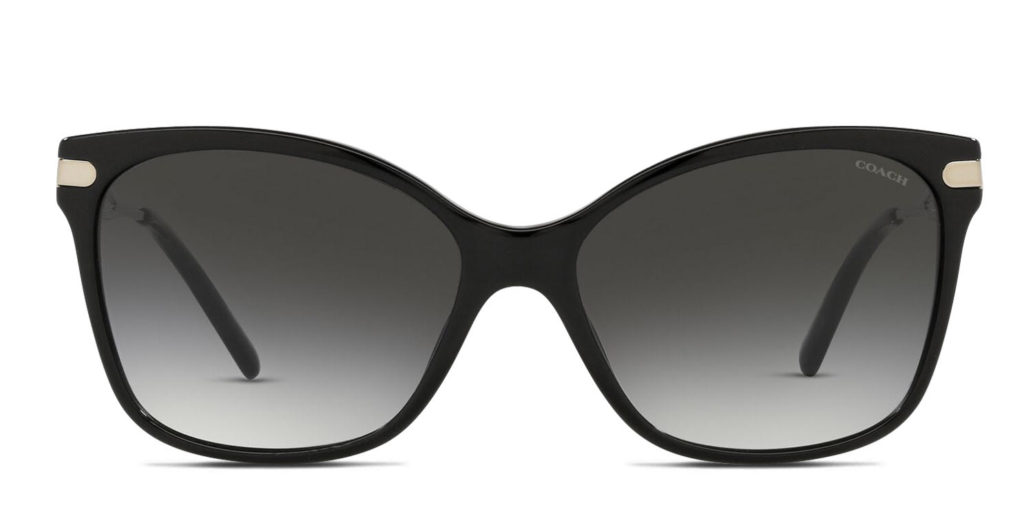 Coach HC8316 black frame with grey gradient lenses. Lenses provide 100