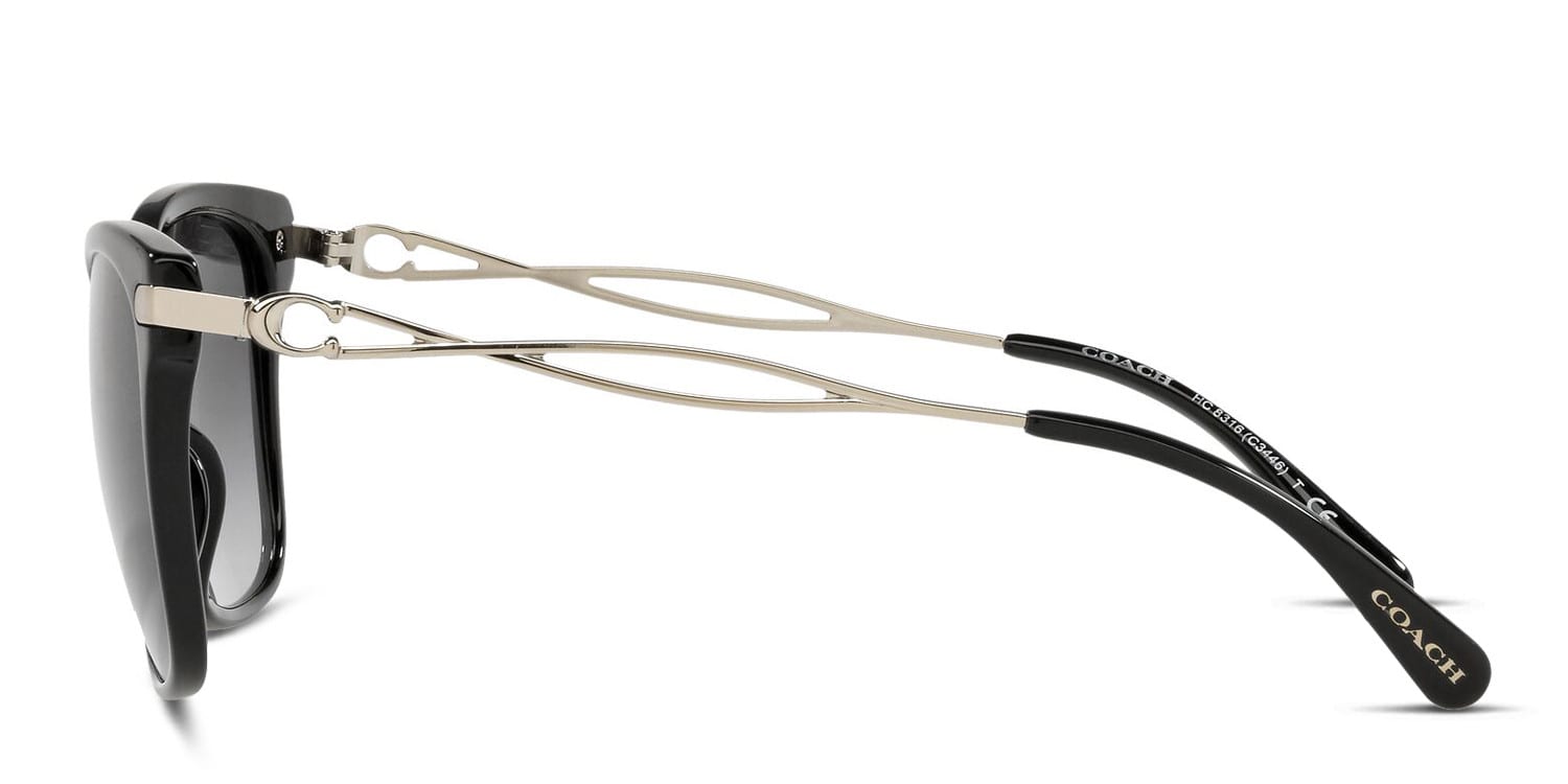 Coach HC8316 black frame with grey gradient lenses. Lenses provide 100