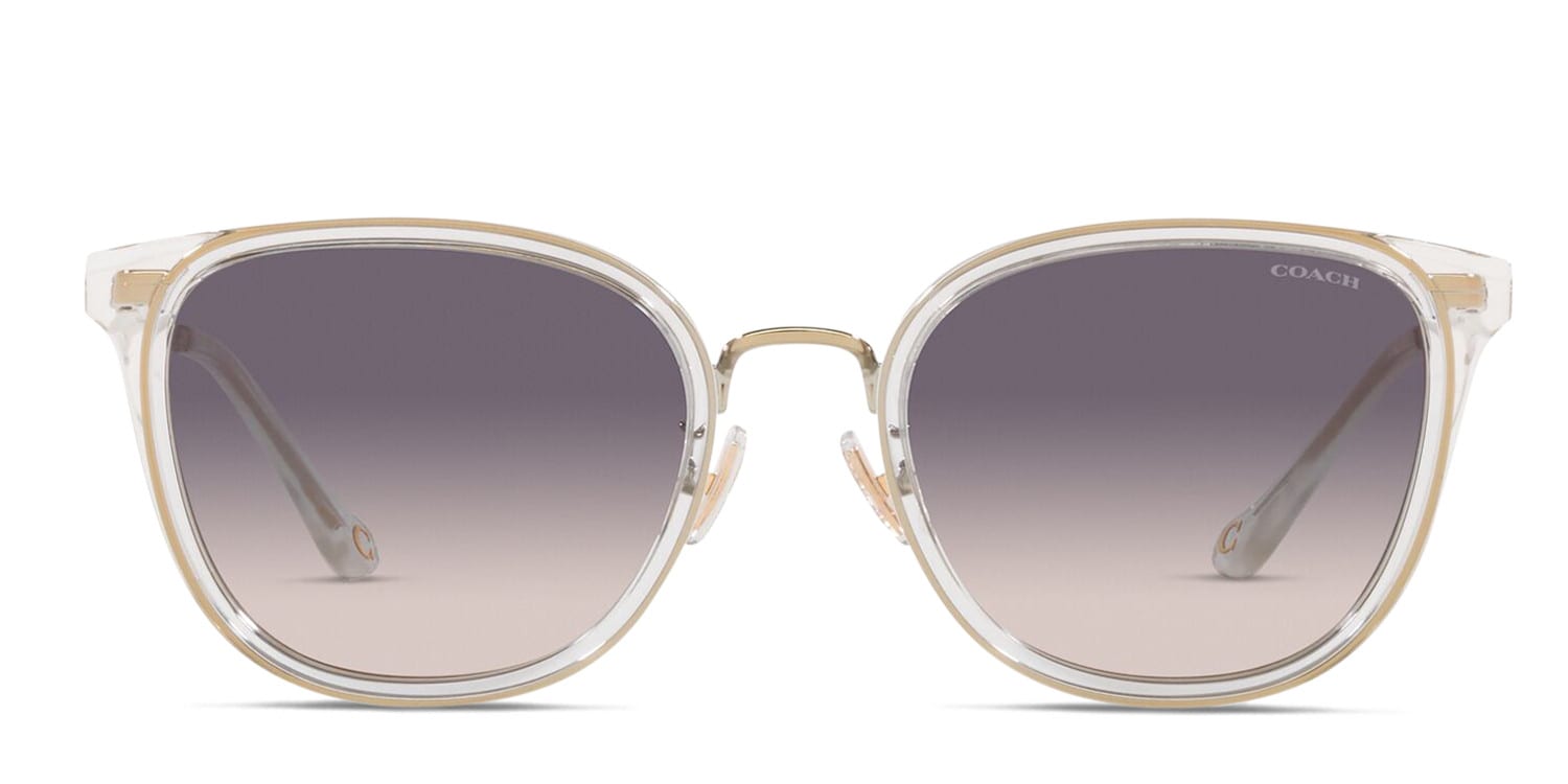 Coach HC7135 gold, clear frame with purple pink gradient lenses. Lenses