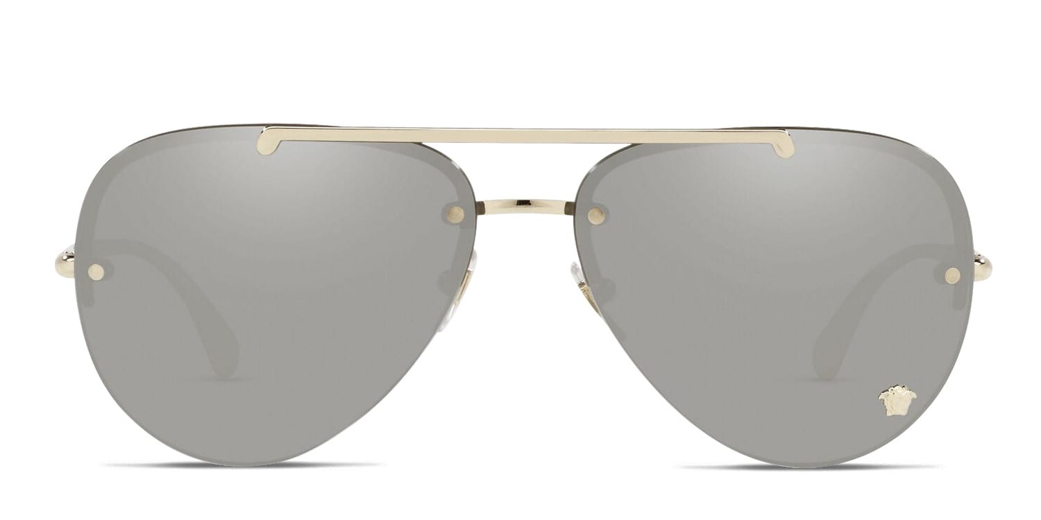 Versace VE2231 gold frame with light grey mirrored silver lenses