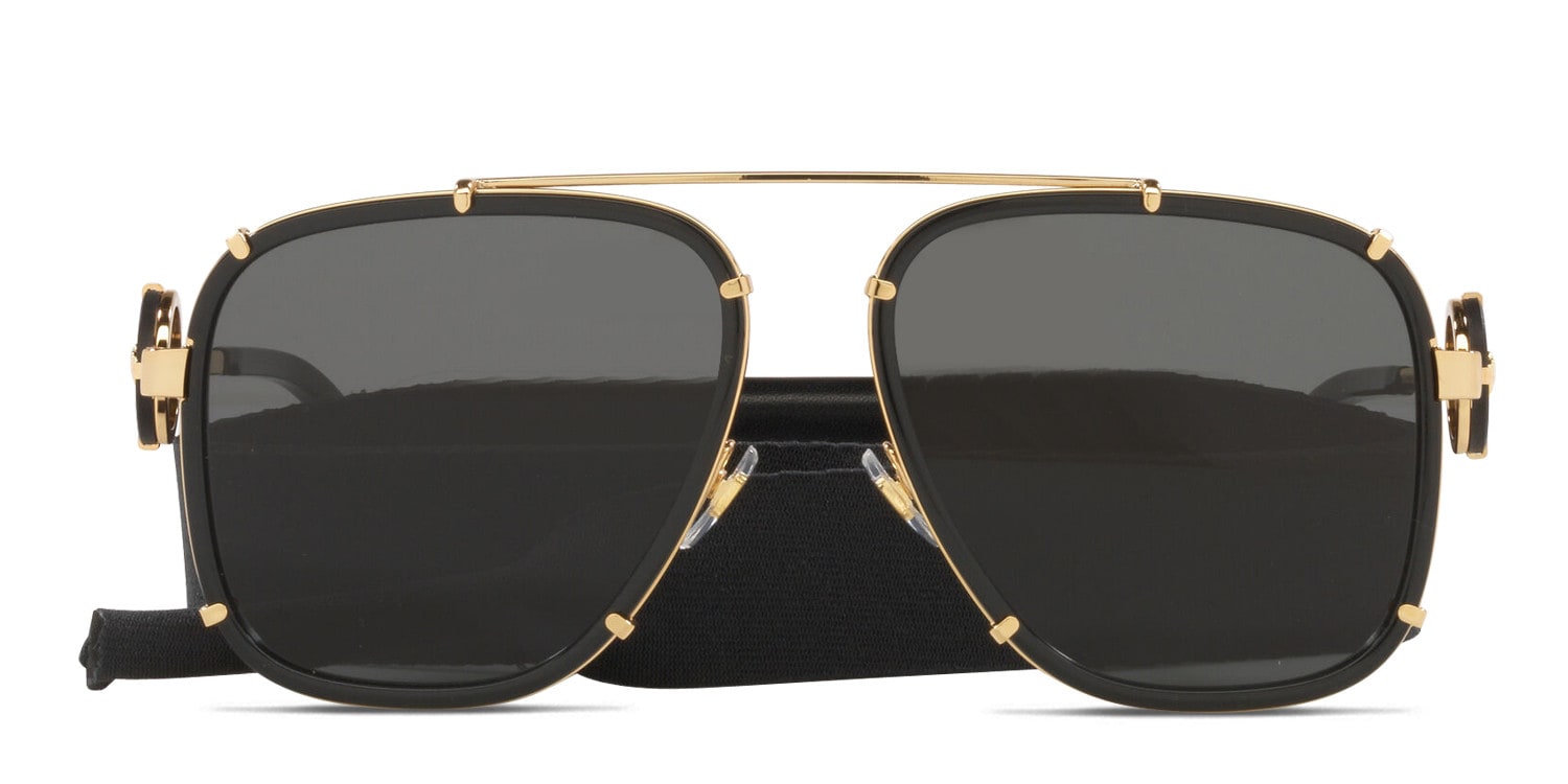 Versace VE2233 black frame with dark grey lenses. Lenses provide 100