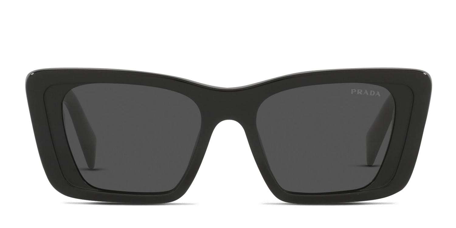Prada PR08YS black frame with dark grey lenses. Lenses provide 100% UV