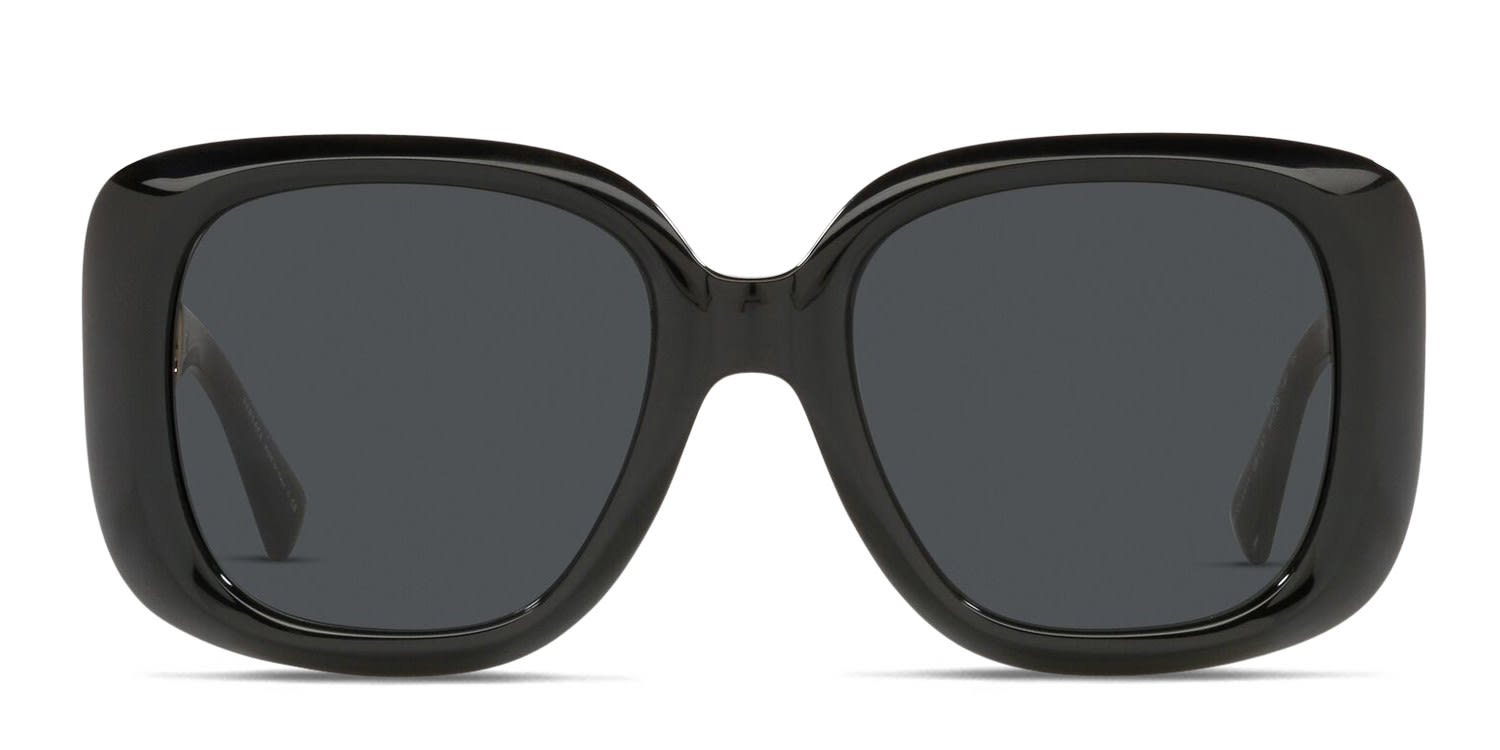 Versace VE4411 black frame with dark grey lenses. Lenses provide 100
