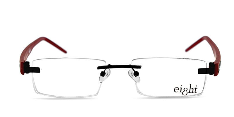 Eight 689E Black w/Red NA Rectangle Rimless sunglasses - front