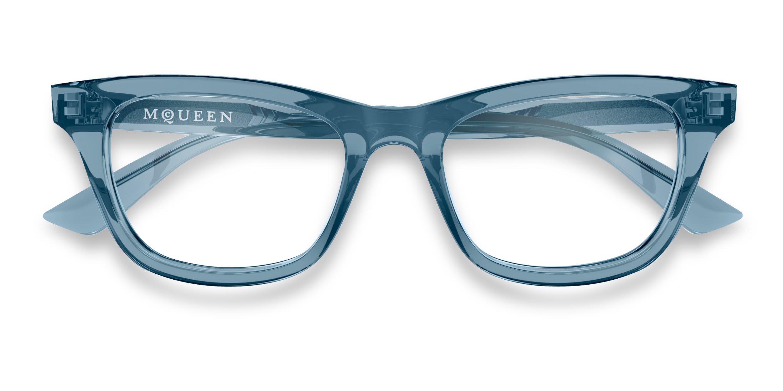 Alexander McQueen AM0515O Blue, Clear glasses - Blue / Clear - Frontal View