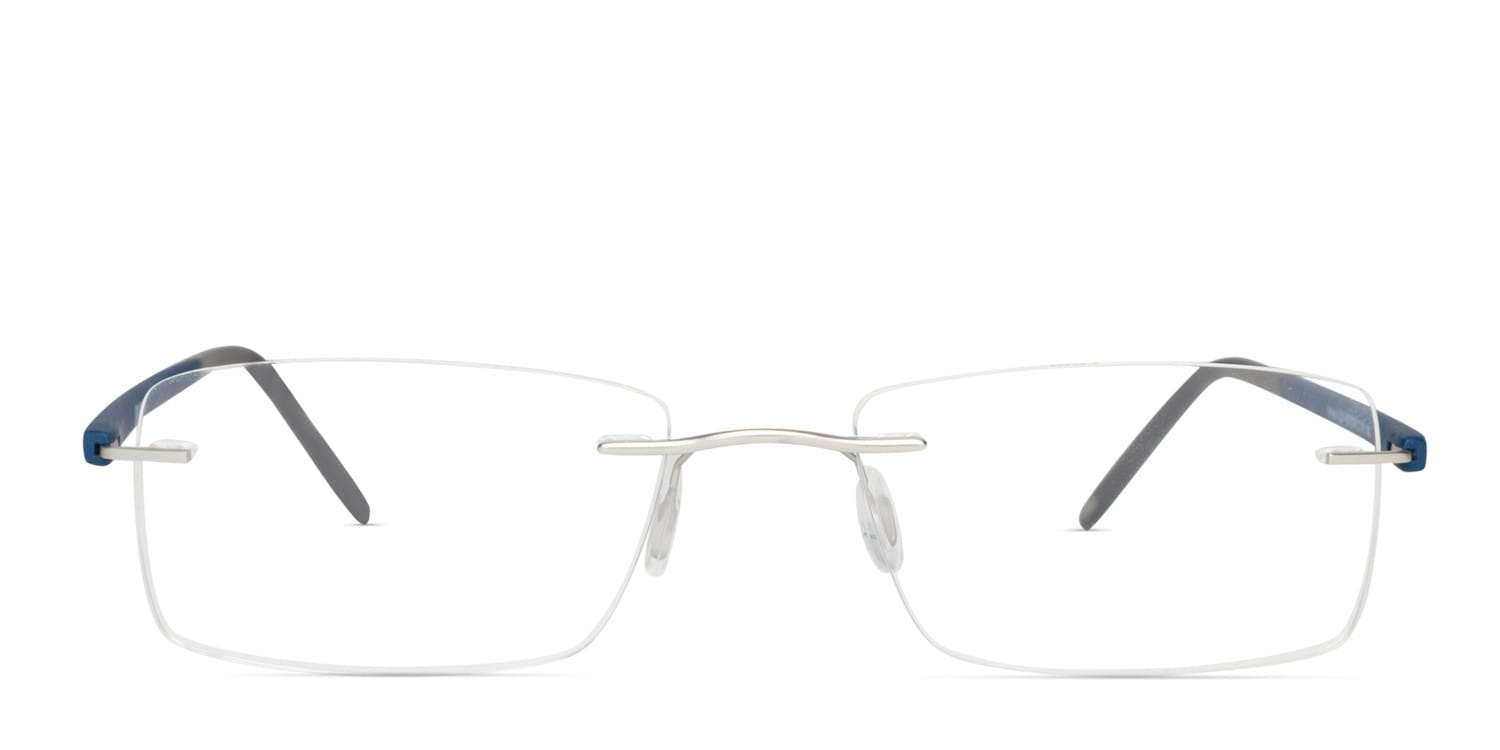 Muse Egham Silver w/Blue Rectangle Rimless eyeglasses - front