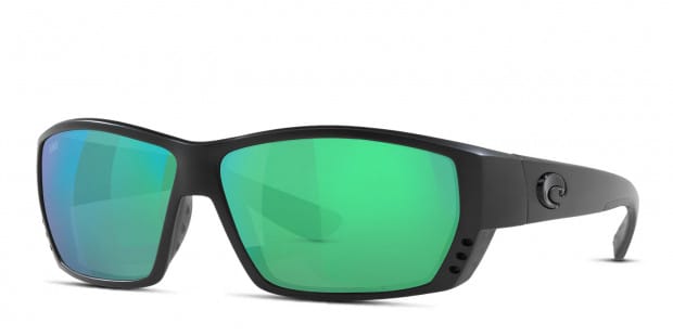 Costa Del Mar 6S9009 Tuna Alley black frame with green mirrored 580g lenses. Lenses provide 100 UV protection