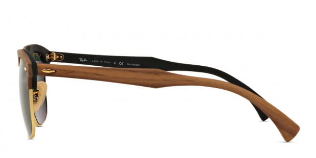 Ray Ban 3016M Clubmaster Wood Black w Green Polarized Prescription Sunglasses 50 Off Lenses