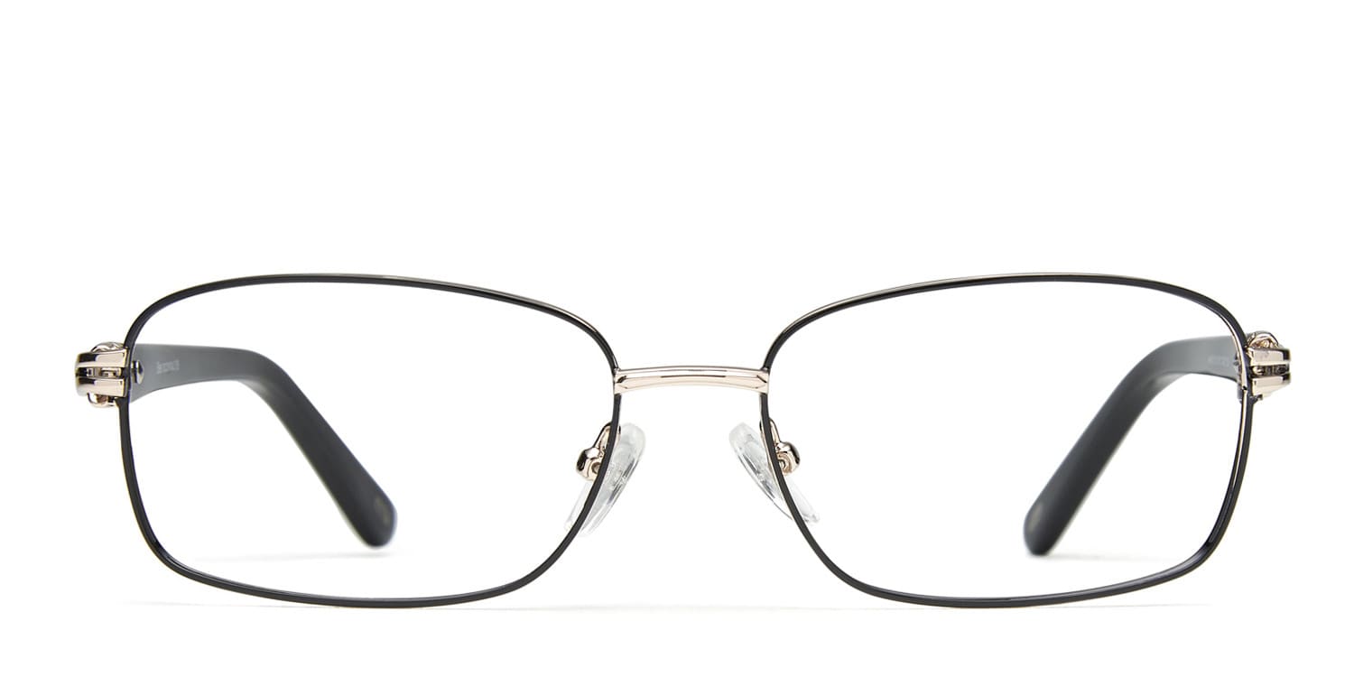 Leslie Black w/Gold glasses - Black / Gold - Frontal View