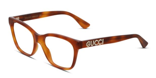 Gucci GG0420O Tortoise/Orange/Clear Eyeglasses | Includes FREE Rx