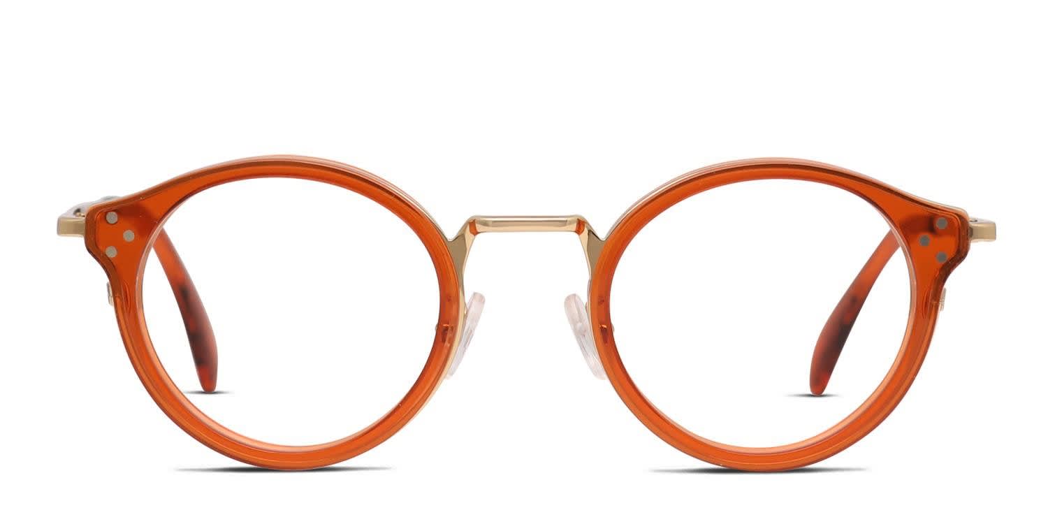 メガネ Celine Glasses Frame CL50001U 042 Gold Round Orange Celine CL50001U Orange/Gold Eyeglasses | Includes FREE Rx Lenses