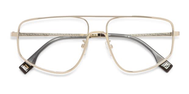 Fendi ゴールド ラージ スクエア メガネ Fendi FE50088U Gold Prescription Eyeglasses