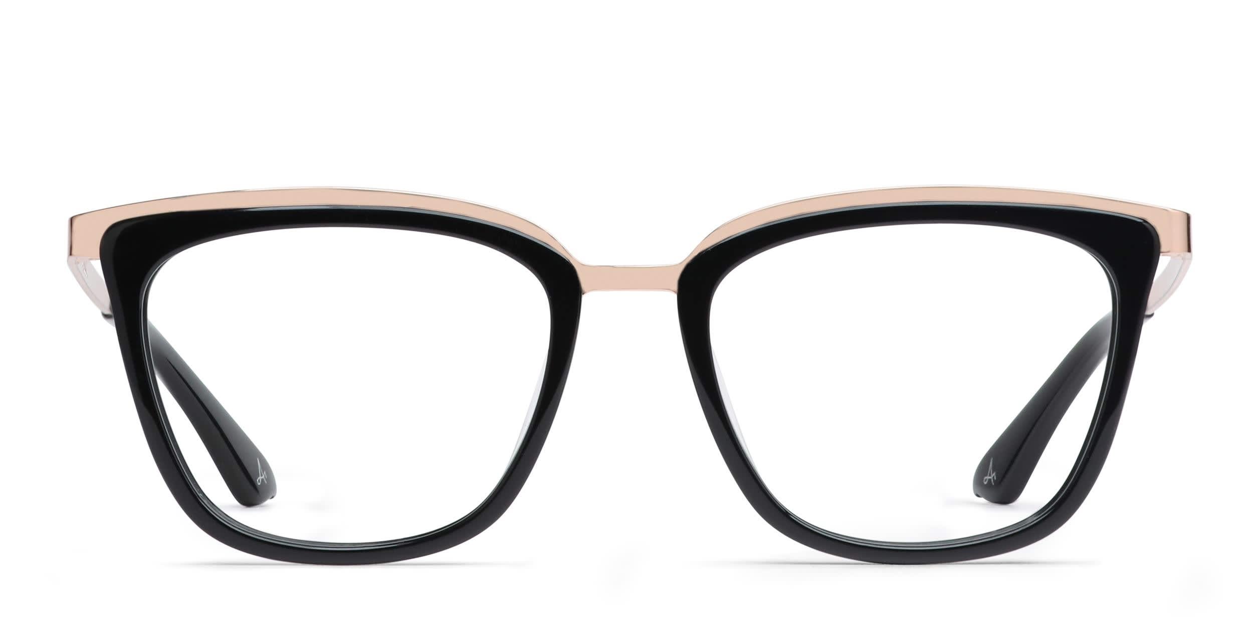 Amelia E. Frances Shiny Black, Rose Gold glasses - Shiny Black / Rose Gold - Frontal View