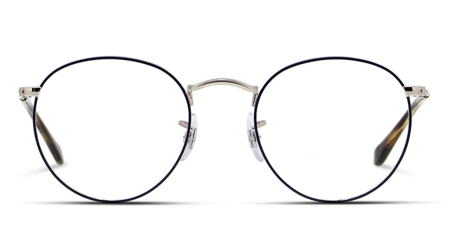 【美品】Ray-Ban rb3447v ケース付き Ray-Ban RX3447V Round Metal Blue/Silver Eyeglasses