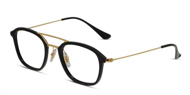 Ray Ban 7098 Black w Gold Prescription Eyeglasses