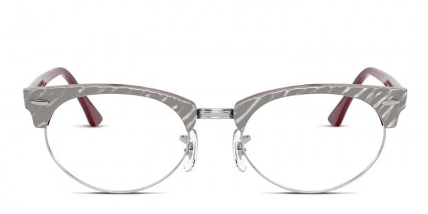 Ray Ban RX3946V Clubmaster Oval Gray Pattern Silver Burgundy Prescription Eyeglasses