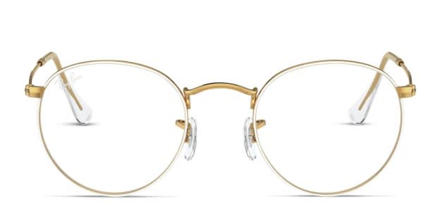 Ray-Ban RX3447V Round Metal White/Gold Eyeglasses | Includes 