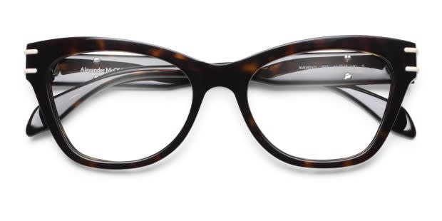 The Alexander McQueen AM0401O is a stylish cat-eye frame