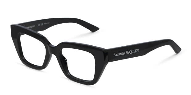 The Alexander McQueen AM0453O is a stylish cat-eye frame with an