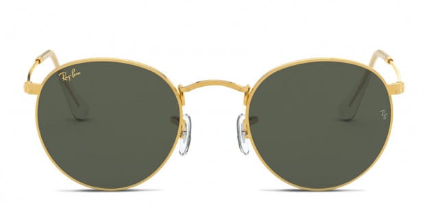 Ray Ban RB3447 Round Metal Gold Green Clear Prescription Sunglasses