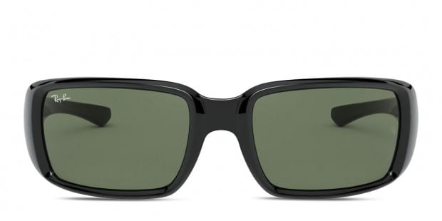 Ray-Ban RB4338 Shiny Black, Green Prescription Sunglasses - 50