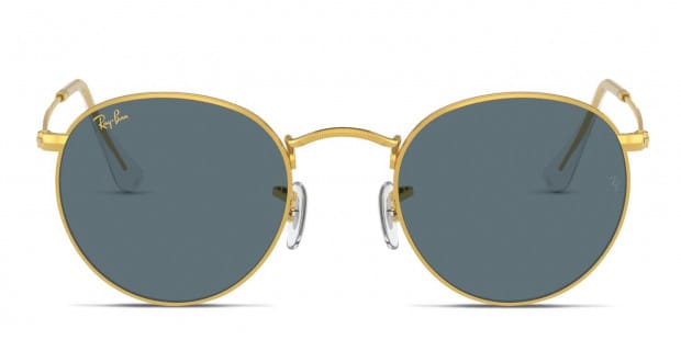 Ray Ban RB3447 Round Metal Gold Blue Prescription Sunglasses 50